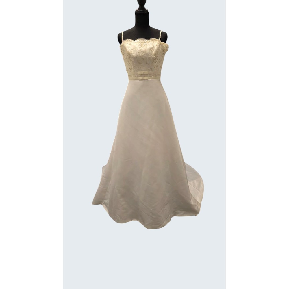 Anjolique Ivory Wedding Dress Size 4 Beaded Bodice Removable Straps
